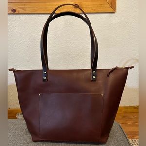 Large Cognac Zip Tote Portland Leather Goods